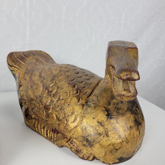 Vintage Carved Italian Wood Ducks Gold Brown 12" 8" Statues‎ 1960s Gilded Large - Picture 14 of 16